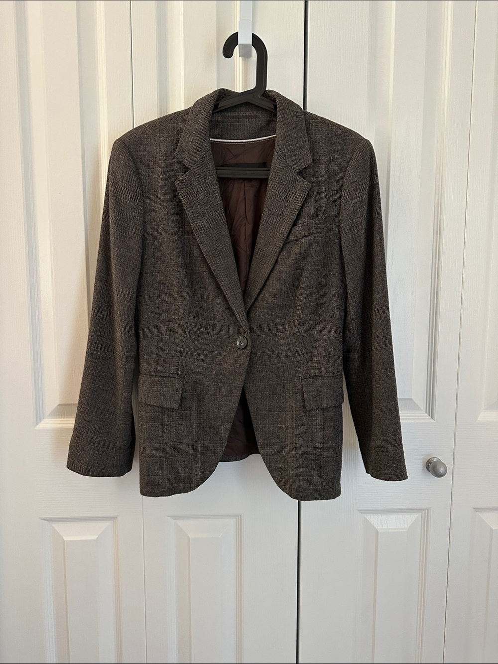 Zara Basic Brown Prince of Wales Plaid wool blazer sz M